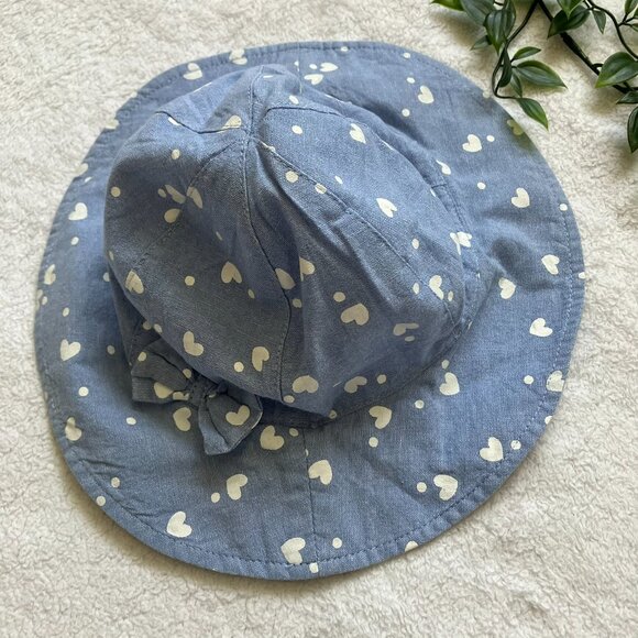 Joe Fresh Toddler Sunhat 12-24M | Blue Hearts Bow EUC - Picture 4 of 8